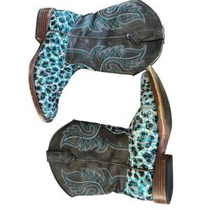 Roper Girls Glitter Leopard Western Western Boots Square Toe Size 2